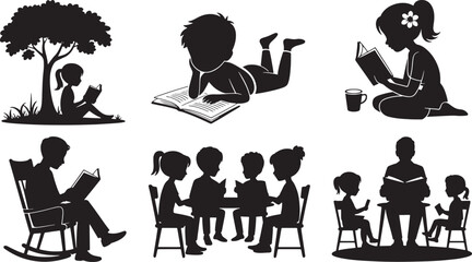 Reading Silhouettes Collection People Reading Books Under Tree Lying Down Together