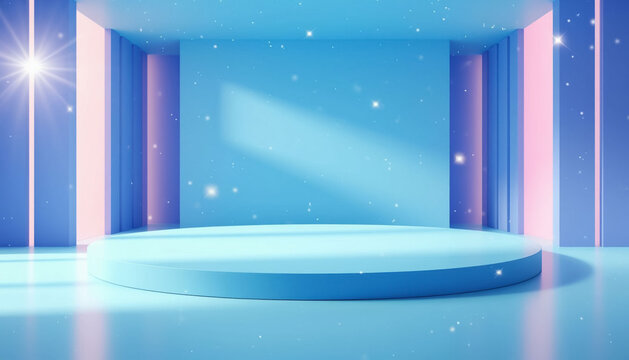 Abstract blue glowing podium for product presentation