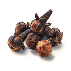 Clove, watercolor painting, vector illustration, isolated on a white background.
