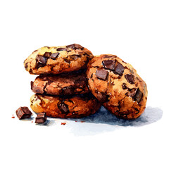Watercolor vector illustration of Chocolate Chip Cookies, isolated on white background.