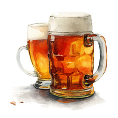 Beer, watercolor painting, vector illustration, isolated on a white background.