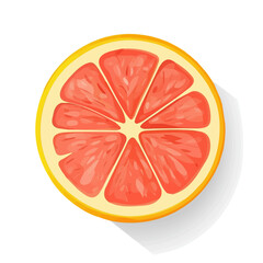  A Minimalistic 2D flat icon featuring a sliced grapefruit, clean vector design, simple illustration style, isolated on a white background, modern element in vector and EPS format. simple design