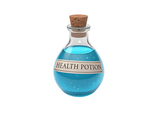 Sparkling Blue Potion in Glass Bottle on transparent background
