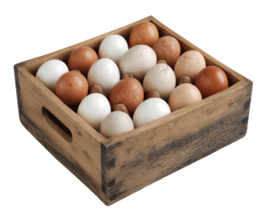 Wooden crate filled with various eggs (1)