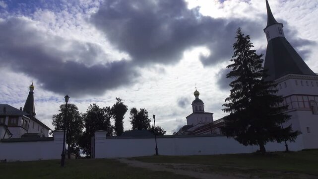 View of the Valdai Iversky Bogoroditsky svyatoozersky monastery. Sunny June day . Russia,Ancient Russian Iversky Monastery at Valdaysky National Park.