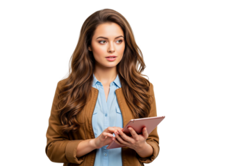 business woman with tablet isolated on white