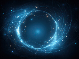 Spiral Particle Trails Orbiting Central Glowing Orb in Cosmic Molecular Vortex