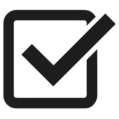 Simple black check mark within a square silhouette design for confirmation and success