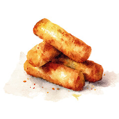 Mozzarella Sticks, watercolor painting, vector illustration, isolated on a white background.