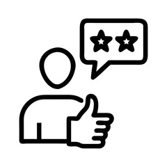 Silhouette of a person giving a thumbs up with positive review stars displayed