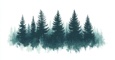 Obraz premium A modern illustration showcases an isolated pine tree from an evergreen forest, as well as a Christmas tree situated in a park alley, amidst a landscape of solitary trees