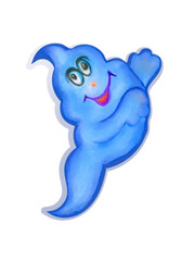 Playful Watercolor  Hand Drawn Halloween Ghost Artworkю Cute blue ghost cartoon character in watercolor style with a happy expression and hand drawn appearance, for Halloween,children’s illustrations
