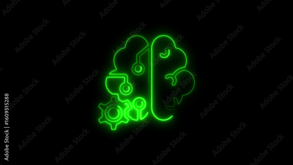 Aufkleber glowing neon brain icon representing artificial intelligence and technological advancement
