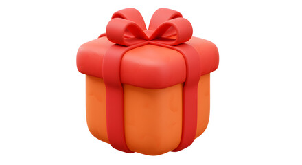 Vibrant orange gift box with a festive red ribbon and bow, perfect for celebrations, promotions, or special occasions, adding a touch of joy and excitement to any design.