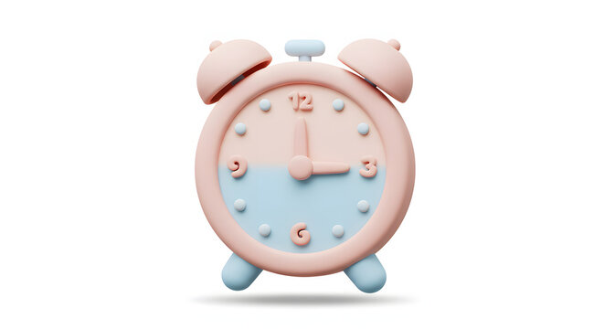 Charming 3D alarm clock with pastel pink and blue tones, perfect for conveying time, schedules, or playful reminders with a modern, cute aesthetic.
