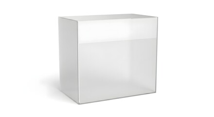 Transparent acrylic display box, empty and ready for display.