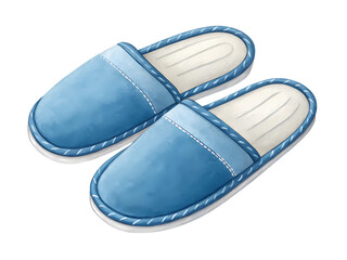 Pair of Light Blue Suede House Slippers on transparent background