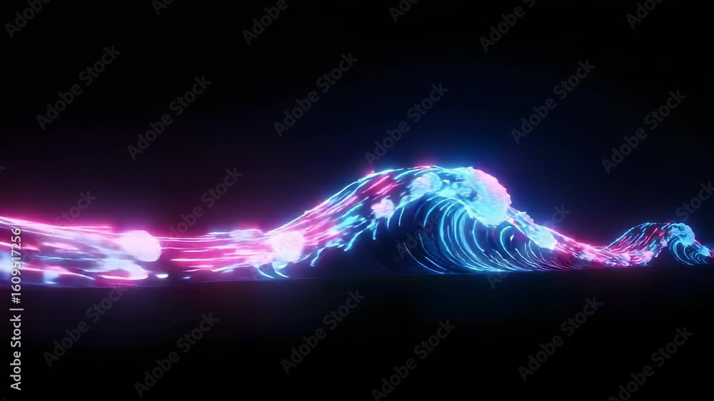Canvas Prints neon wave on a dark background, featuring blue and pink hues. luminous lines create a dynamic flow, 