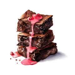 Brownie, watercolor painting, vector illustration, isolated on a white background.