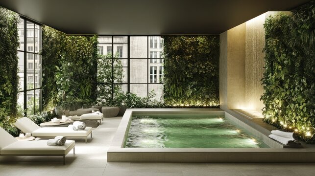 Luxurious indoor spa with natural elements