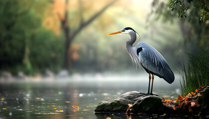 Naklejka premium Grey heron: tall wader found across three continents