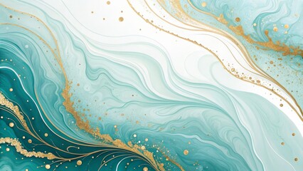 Ocean waves abstract art with golden glitter, fluid acrylic painting concept