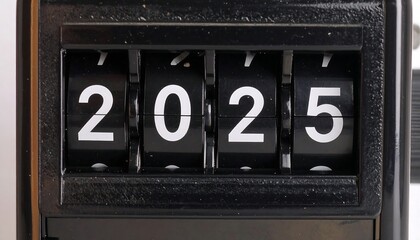 Black mechanical counter showing 2025