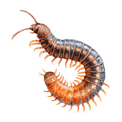 Millipede in watercolor style, vector illustration, isolated on white background.