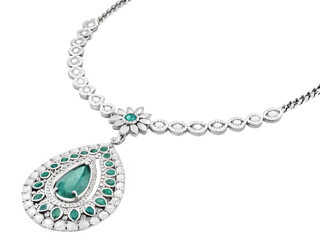 Elegant Emerald and Diamond Necklace on transparent background