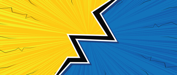 versus comic background with two colors blue and yellow separated with lightning