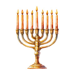 Menorah, watercolor painting, vector illustration, isolated on a white background.