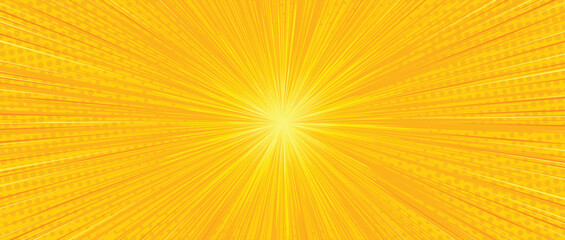 yellow comic banner background template with rays