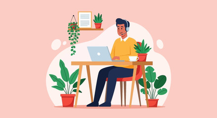 Friendly customer service agent working from home, perfect for website banners or blog posts about remote work.