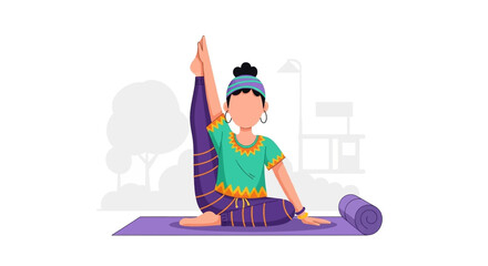 Woman practicing yoga outdoors, perfect for wellness websites or brochures.