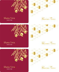 Rosh Hashanah label / sticker with pomegranates and honeycomb 