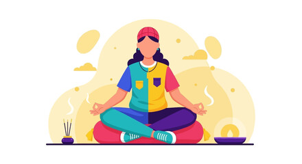 Young woman meditating, vector illustration perfect for wellness websites and brochures.