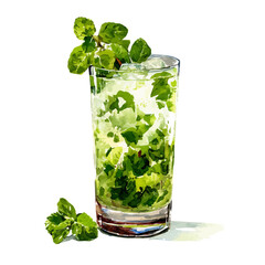 Mojito in watercolor style, vector illustration, isolated on white background.