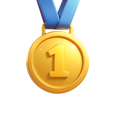 Golden Achievement: A radiant gold medal signifies victory and achievement, it hangs gracefully from a blue ribbon, with a prominent number 1 that epitomizes the spirit of winning.