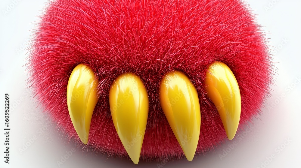 Poster artistic representation of a textured red ball with claws.