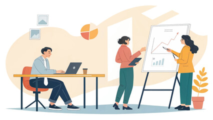 Business team collaboration: A presentation with positive growth charts. Ideal for landing pages, reports, and brochures.