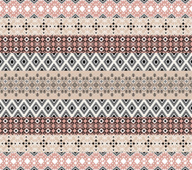 Geometric fabric art, ethnic style, native style, pink color, suitable for textiles, clothing patterns, pillows, curtains, carpets, vector illustrations.