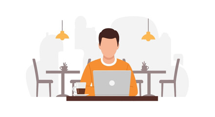 Person working on laptop in cafe, perfect for website banners or blog posts about remote work.