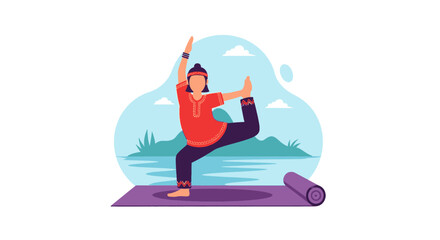 Woman practicing yoga outdoors, perfect for wellness websites or brochures.