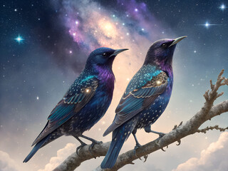 bird on a branch with blue sky