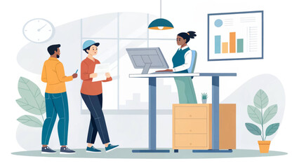 Diverse team collaborating in modern office, ideal for business websites and presentations.