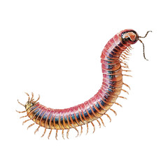 Millipede, watercolor painting, vector illustration, isolated on a white background.