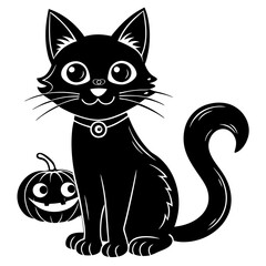 Halloween cat and pumpkin clipart. Cute Halloween character. Creative vector cartoon illustration