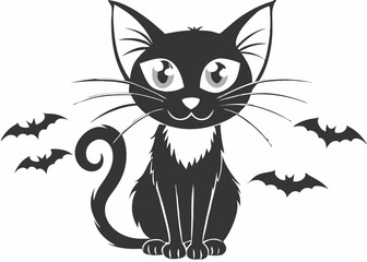 Watercolor halloween cat, vintage style Minimalist concept vector illustration
