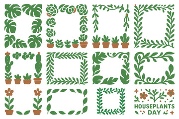 Houseplants Day Decorative Frame Set with Greenery and Floral Elements