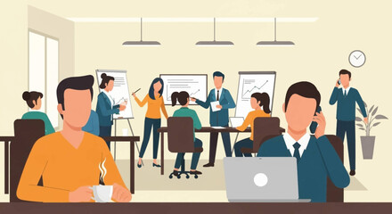 Busy Office Workers in a Meeting, Perfect for Business Presentations or Reports